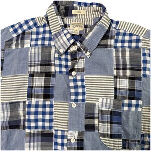 J. Crew Indian Madras Patchwork 100% Cotton Classic Button Down Shirt Blue Sz L